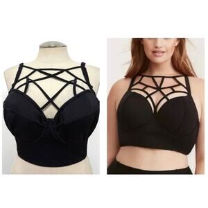 New Torrid 3 (3X) Bra Cup D/DD Black Underwire Padded Strappy Bikini Swim Top